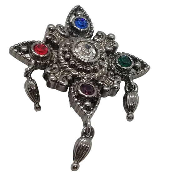 BOB MACKIE VINTAGE SILVERTONED & JEWELED RENAISSANCE REVIVAL STYLE  BROOCH - Picture 2 of 3